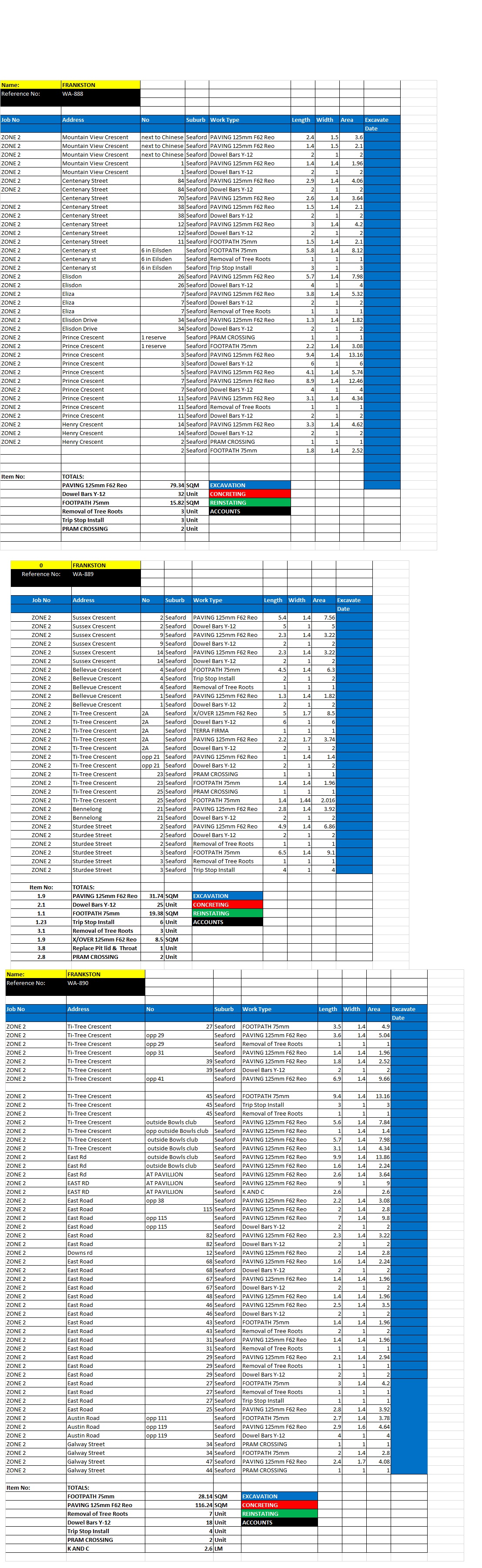 ZONE 2 WA-888 to WA-890